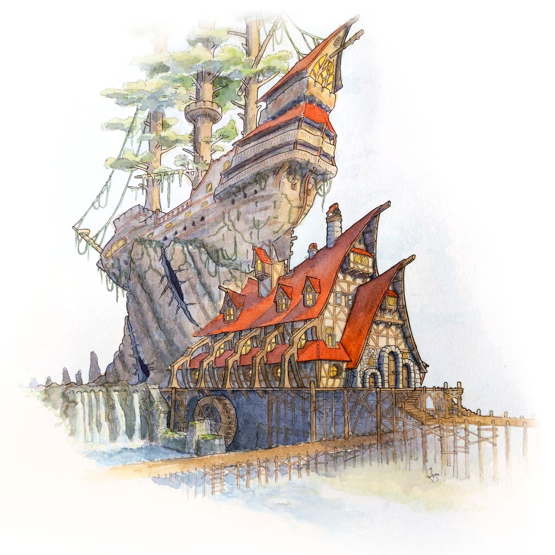 Artstation Fantasy Tavern Watercolor Jesse Daniel