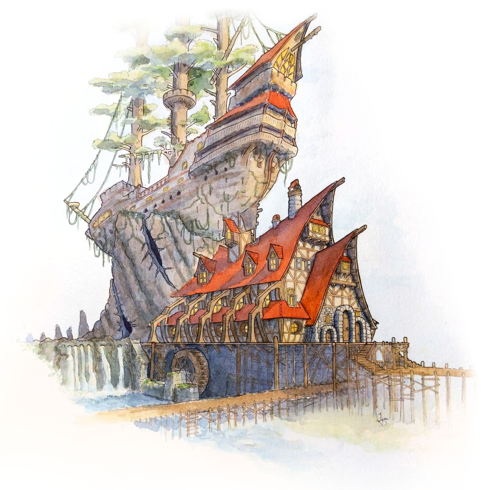 Artstation Fantasy Tavern Watercolor Jesse Daniel