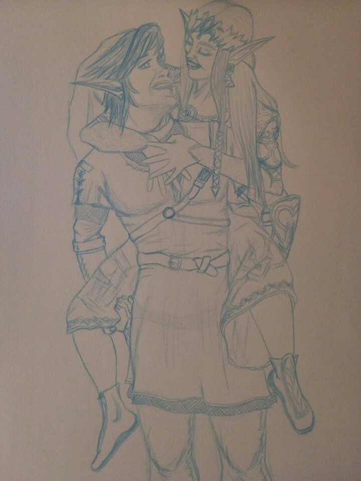 Link and Zelda Couple Painting Fan Art Commission - WIP