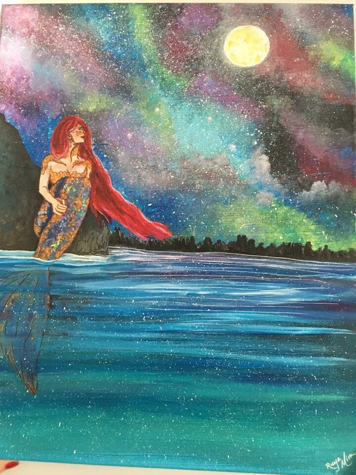 Mermaid at Night Painting