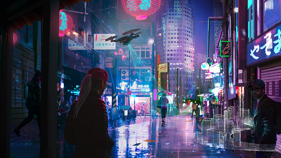 Ville asiatique légèrement futuriste