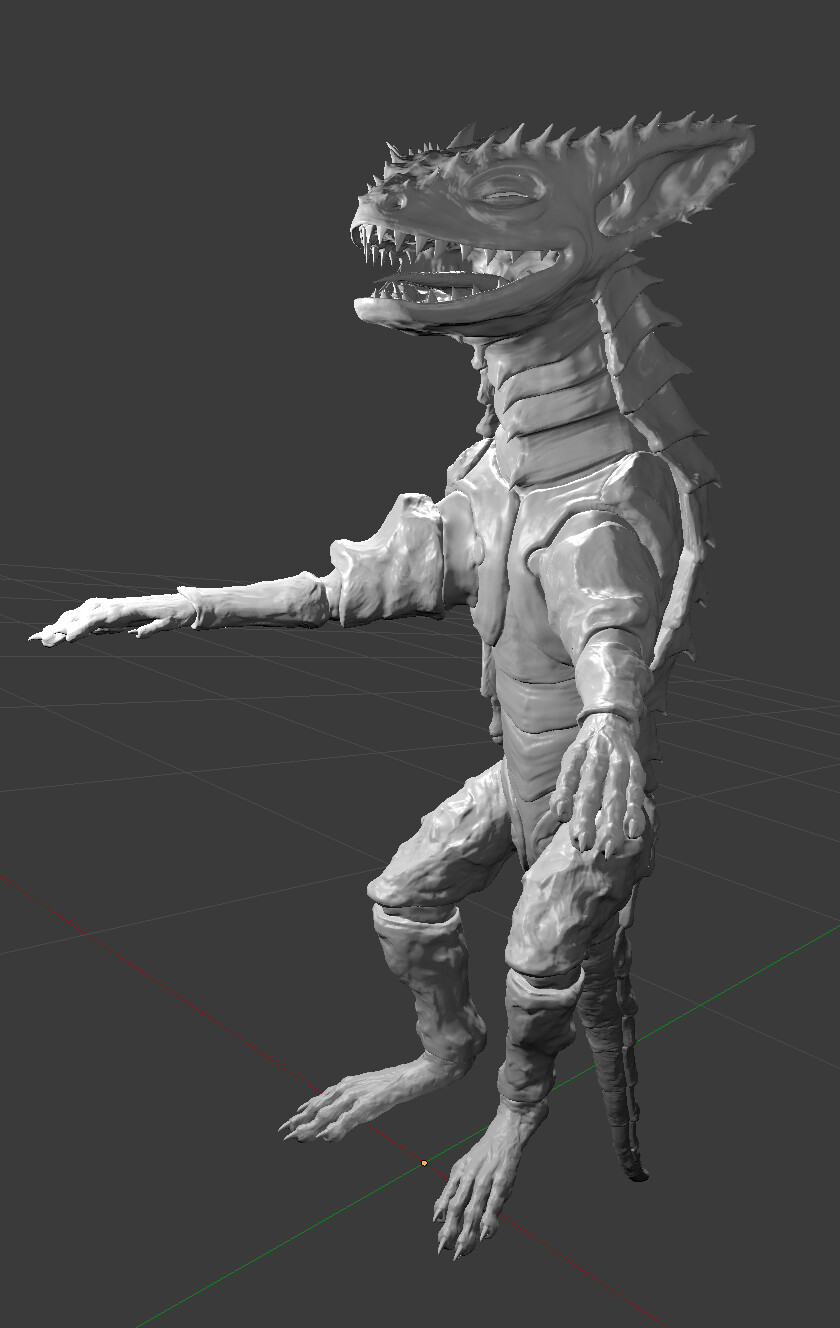 High poly sculpt in Blender. Baked the displacement and the thickness map for subsurface scattering