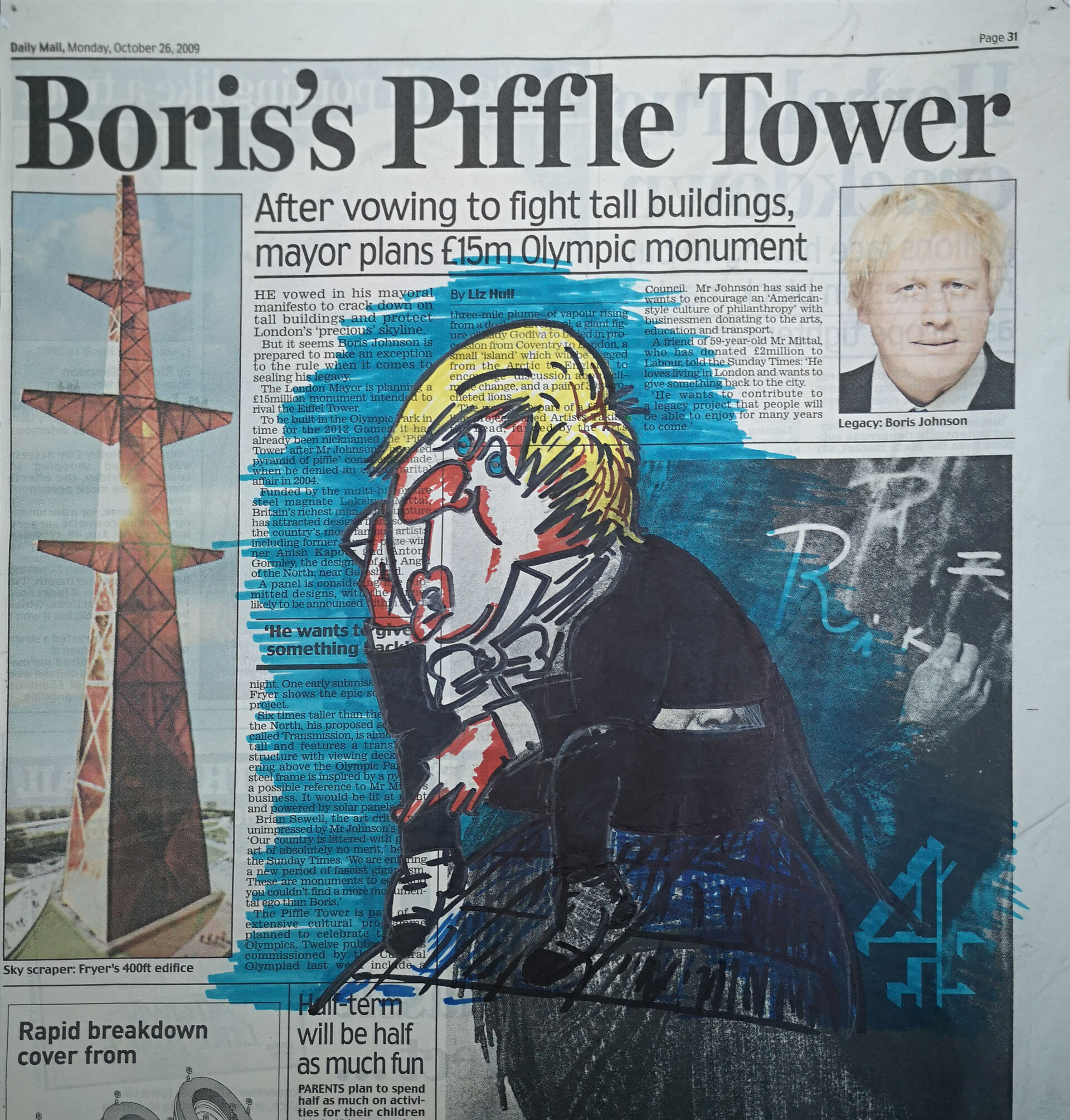 Wil Johnson Study Of Boris Johnson Cartoon By Gerald Scarfe