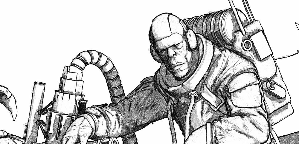 Hunter of the flying stingrays - Linework closeup 01