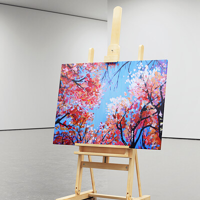 Fall trees in acrylic on canvas