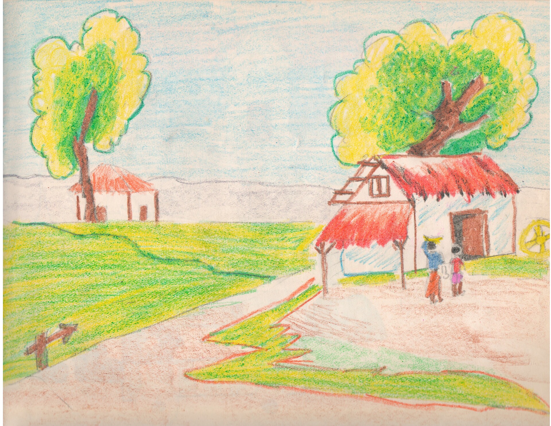 Roshma Rajkumar A Village Scene You should draw along while watching the video; roshma rajkumar a village scene