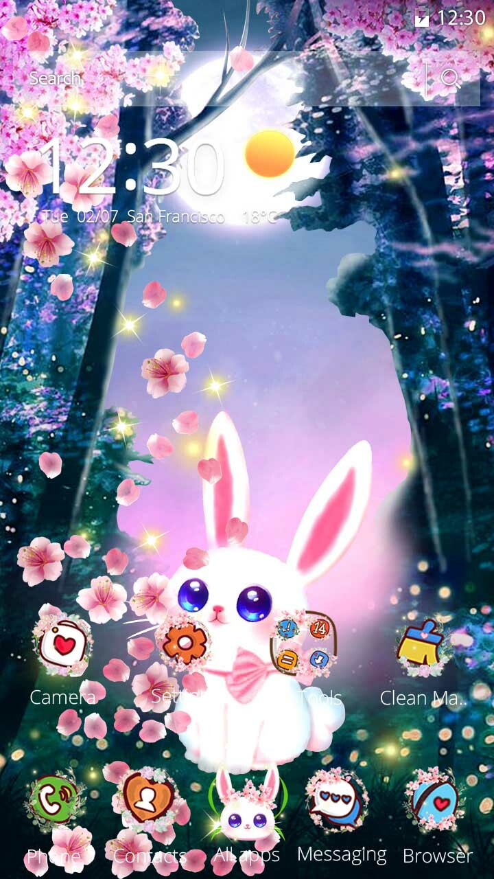 2D Cute Bunny Spring Season Night Wallpaper