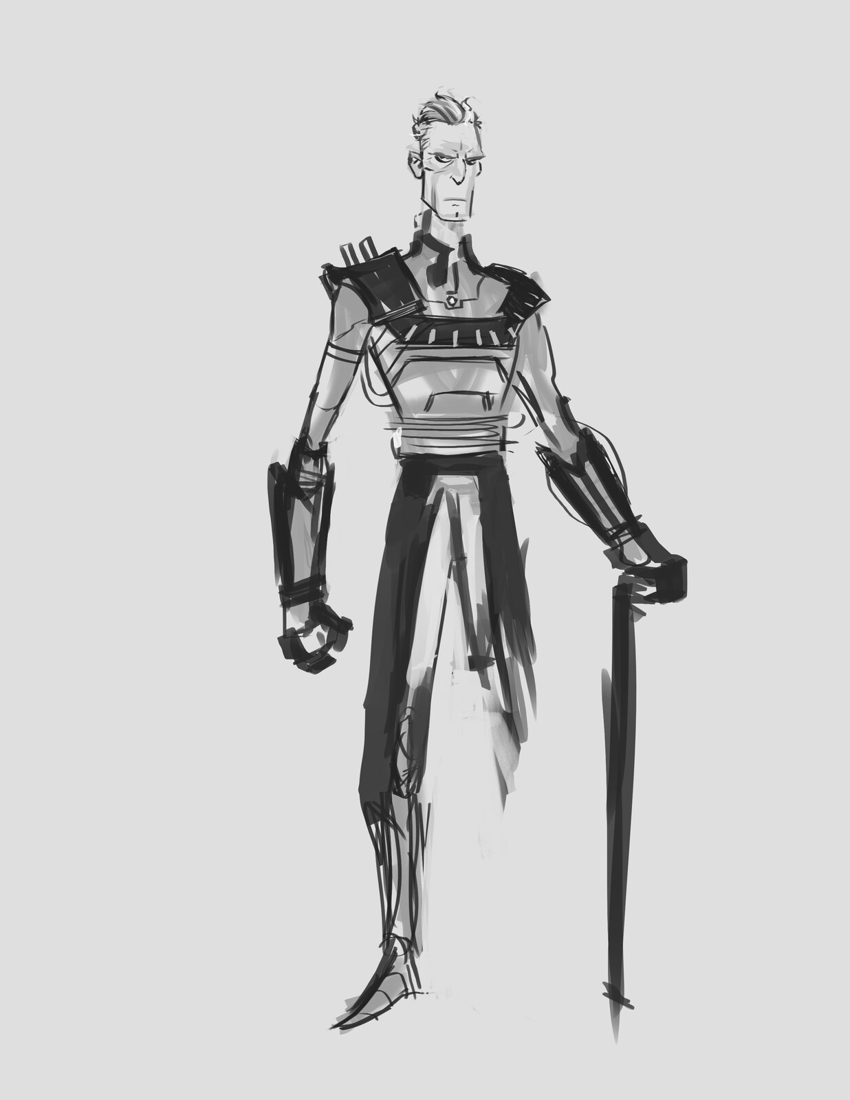 early design of an aging Daxos with no leg, this was changed in the final version for him to have a prosthetic leg. 
