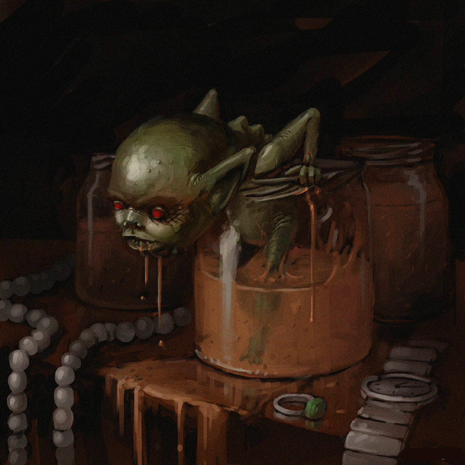 The Toyol. A small imp bred in jars. If sufficiently fed with the blood of their owners, they will prowl the night doing their master's bidding, usually stealing from their enemies.