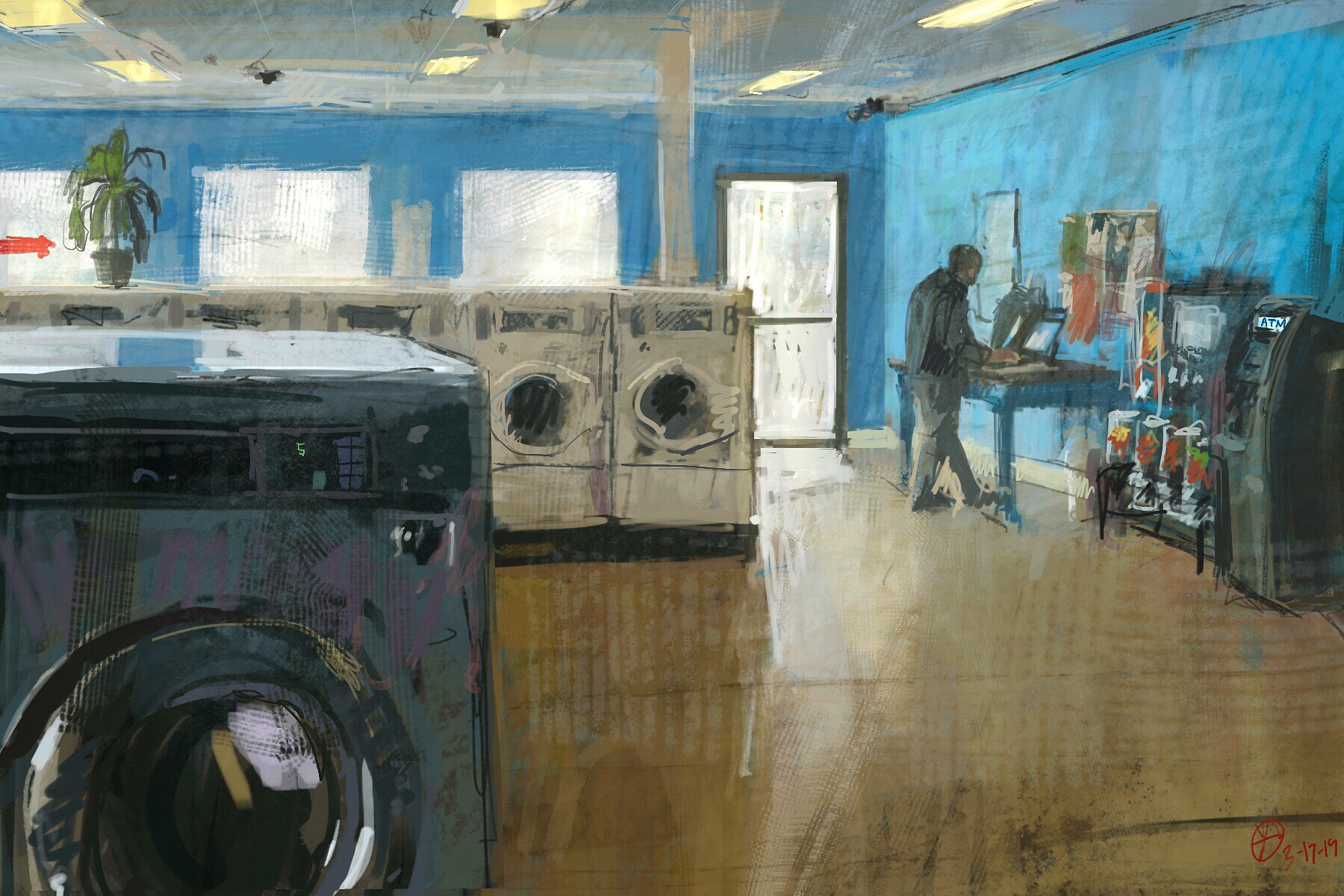 Artstation Laundromat Painting Donald Yatomi