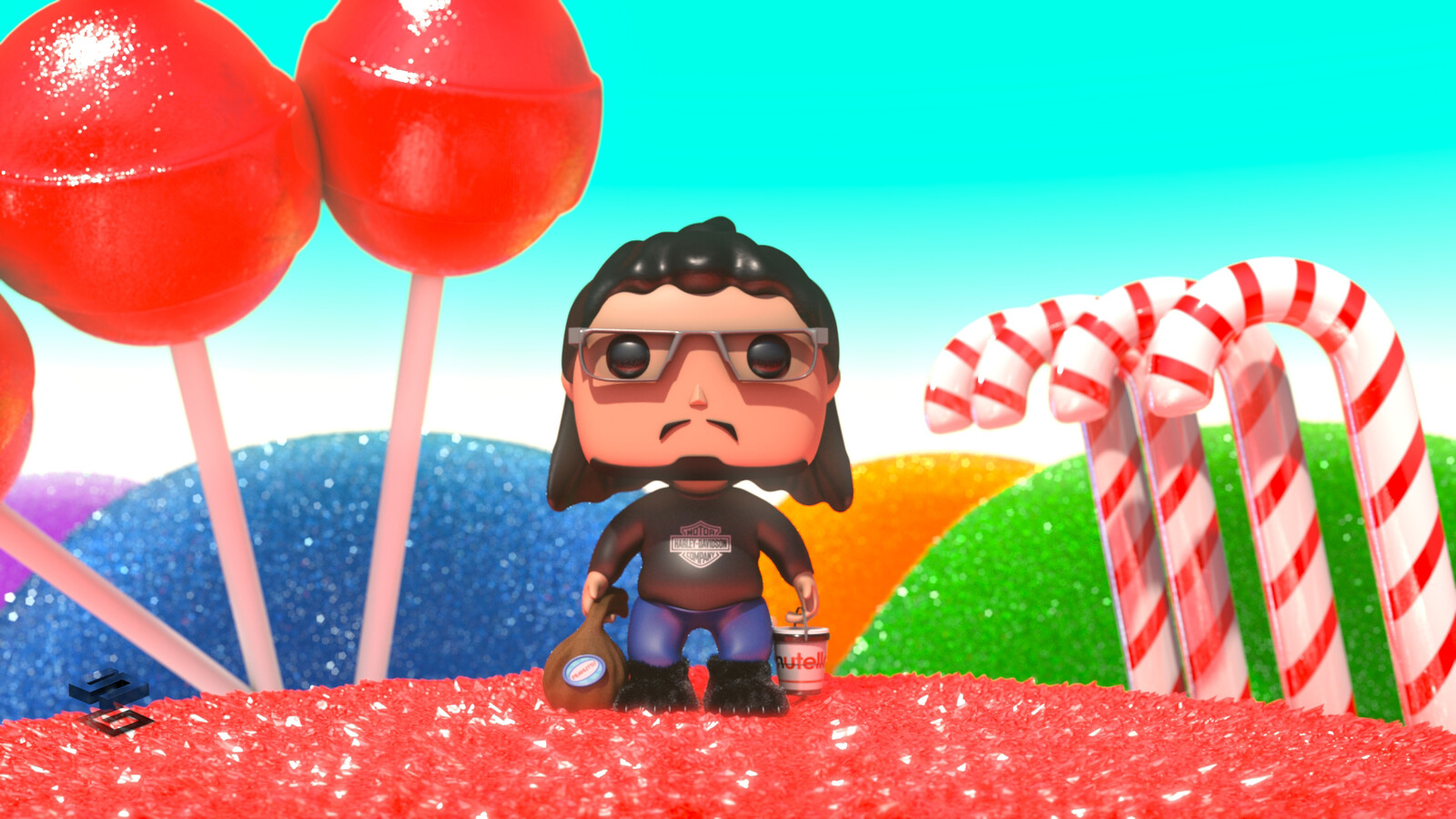Introducing Rolando, sugar addict, always with a Nutella jar and lollipops nearby and wearing his bear shoes.