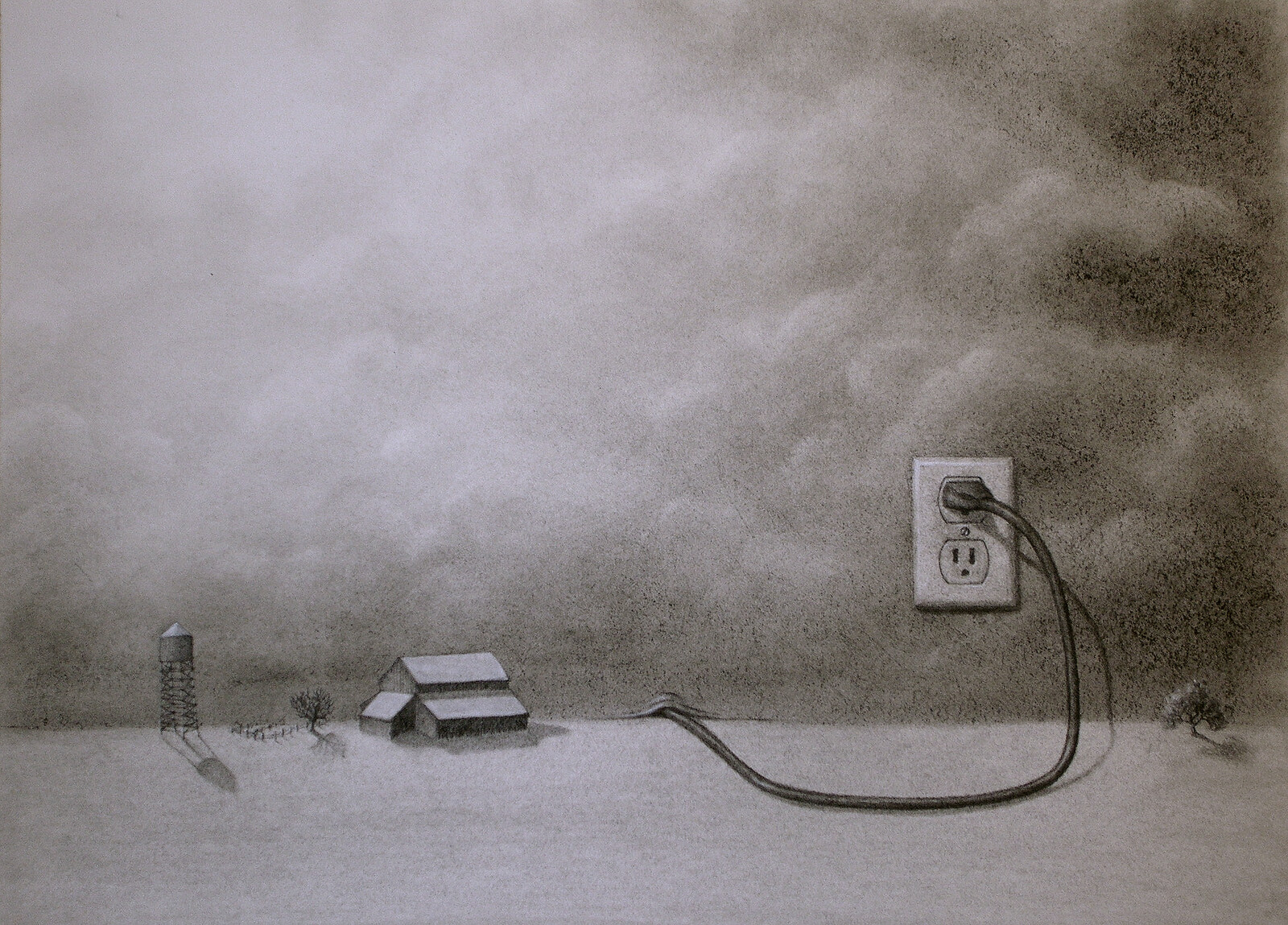 "Plugged In"
Charcoal on paper