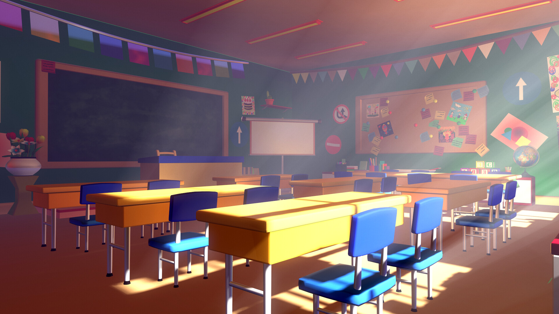 Artstation Asset Cartoons Background Classroom 02 3d