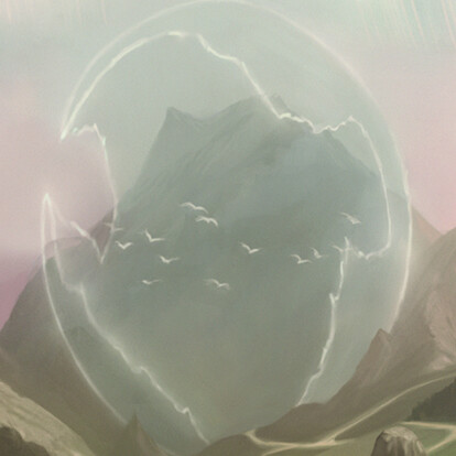 The egg represents birth. Blue and pink colors in the sky means masculine and feminine energies. 