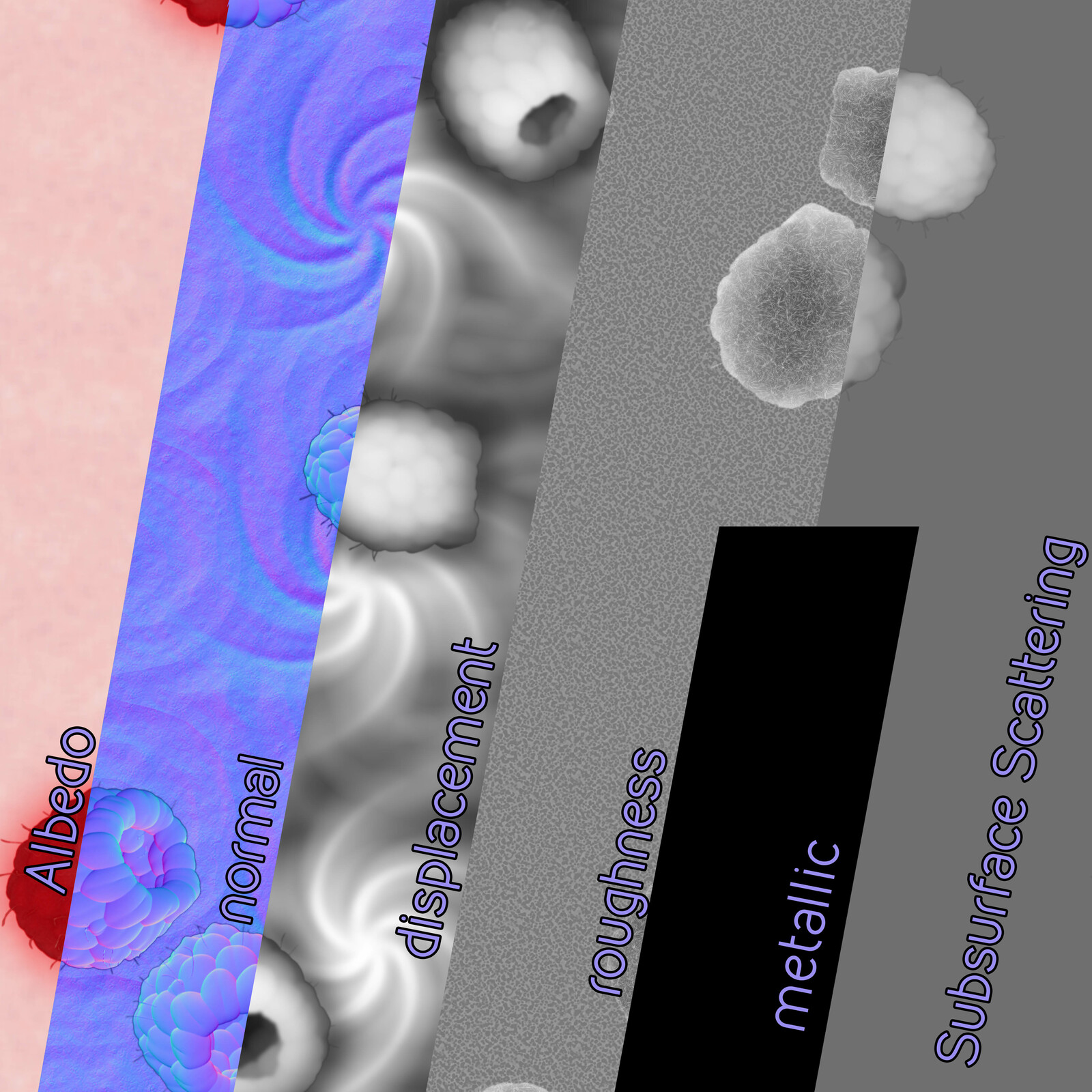 Maps used to take a shot in Marmoset Toolbag. In this particular material, displacement is key.