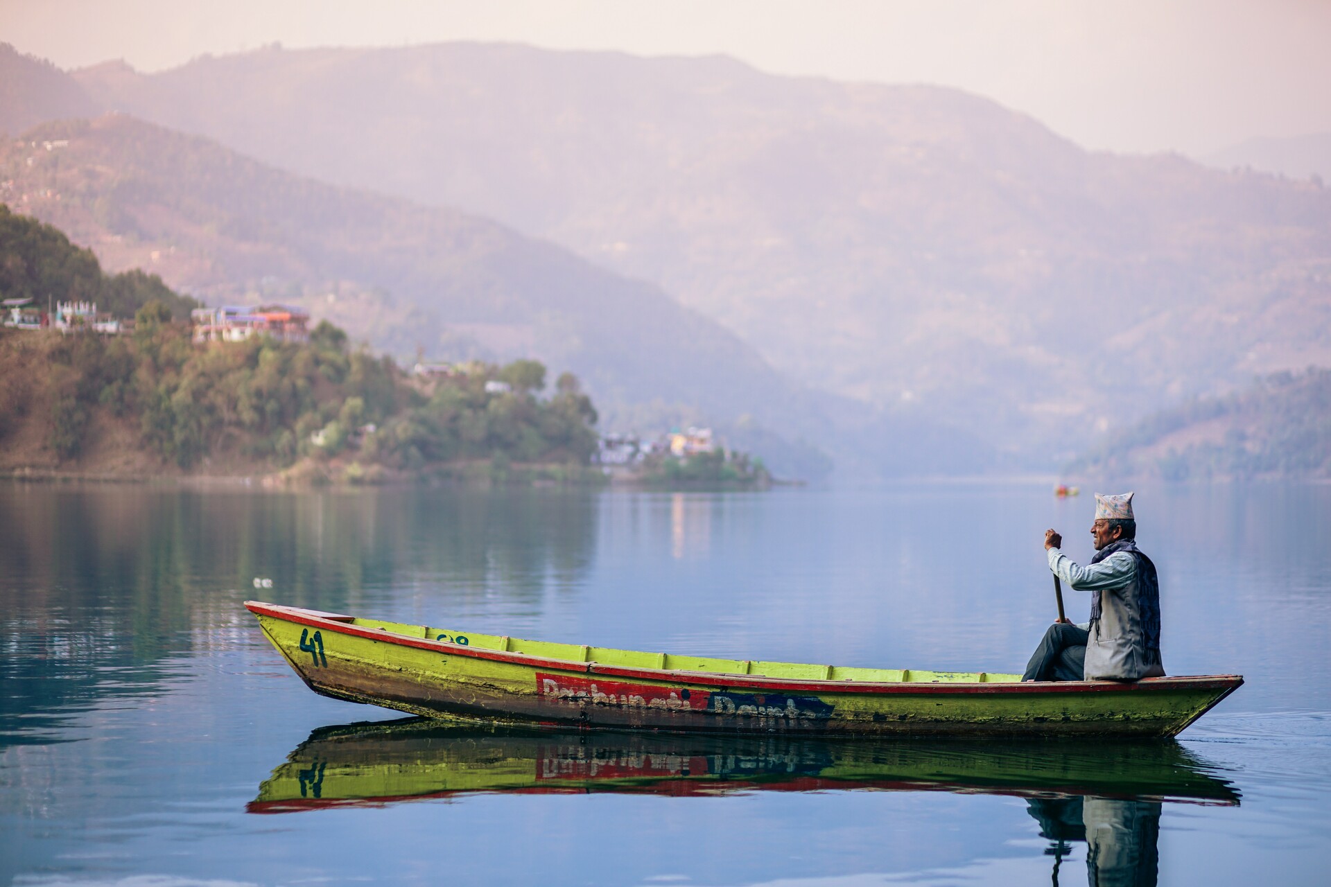 Saim Mulla Rowing Near The Mountains Landscape Manipulation