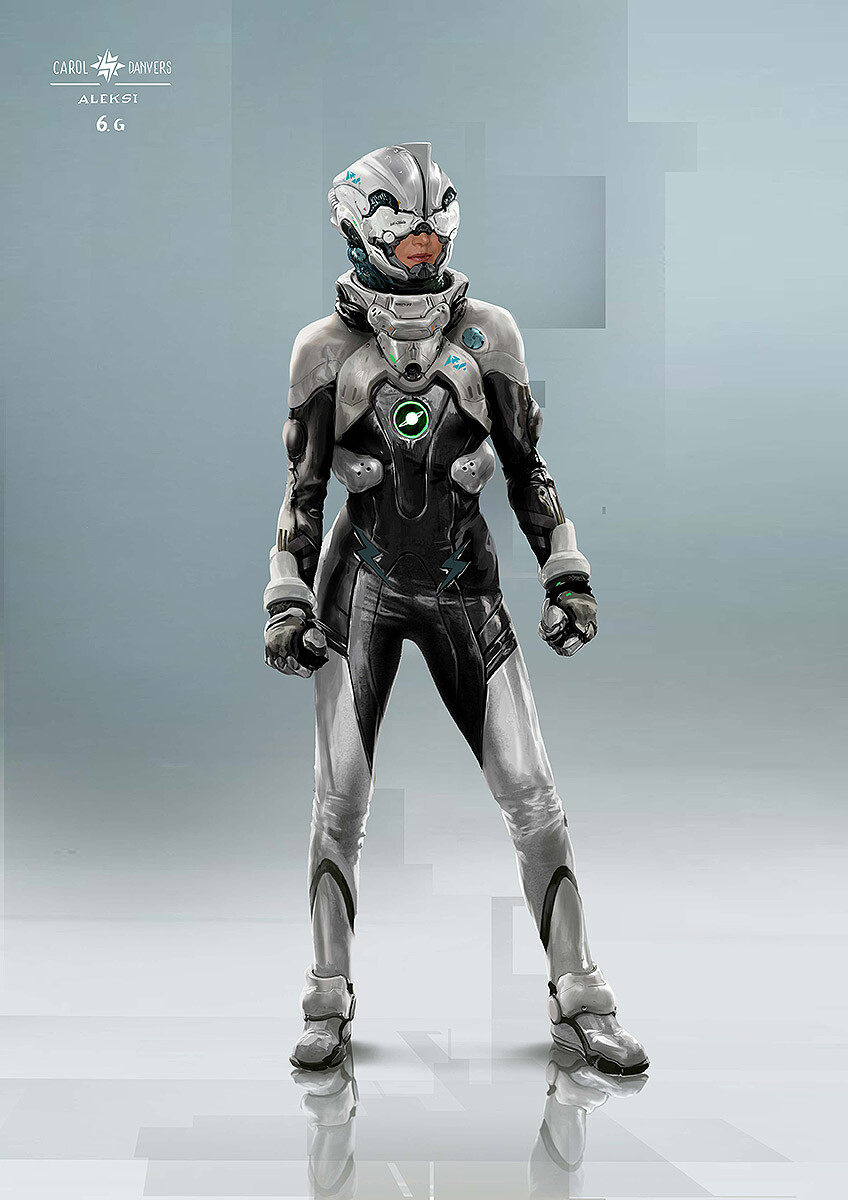 Another early exploration for Captain Marvel and how a Kree elite pilote could look like. This time refering to the Kree black suits you can find in the anime