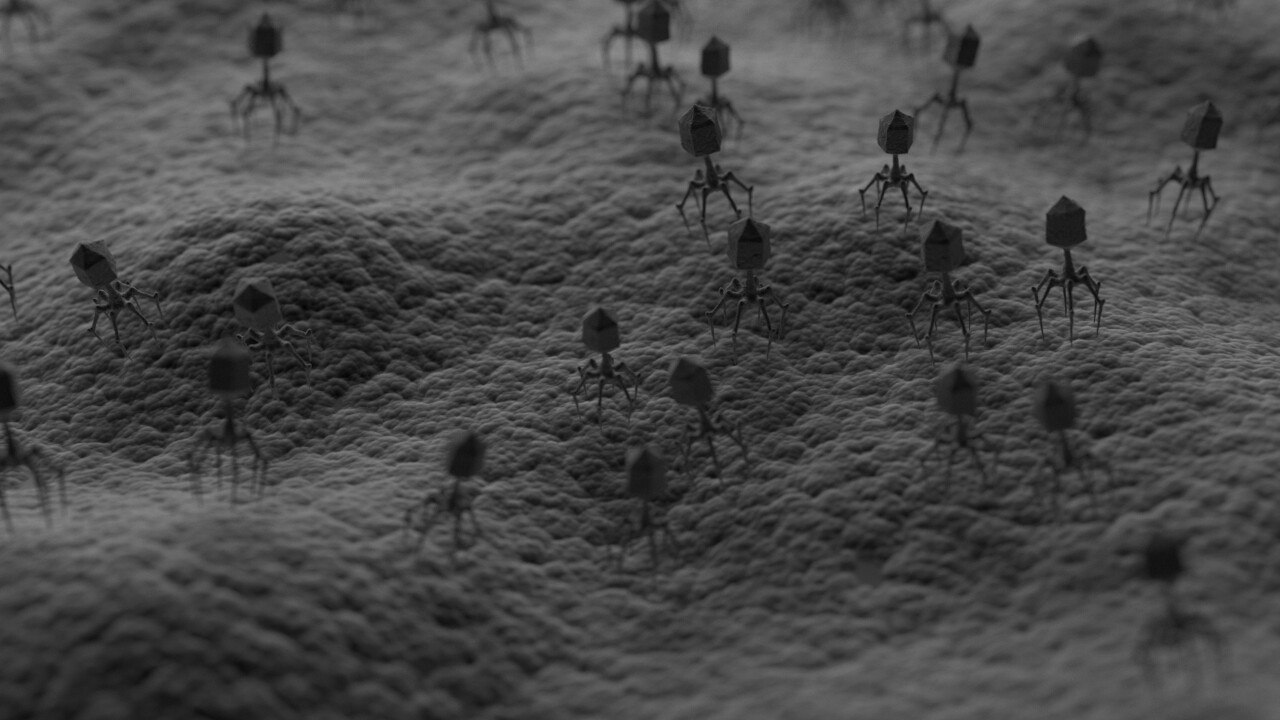 Аn attempt to imagine what bacteria and bacteriophages look like under a microscope.