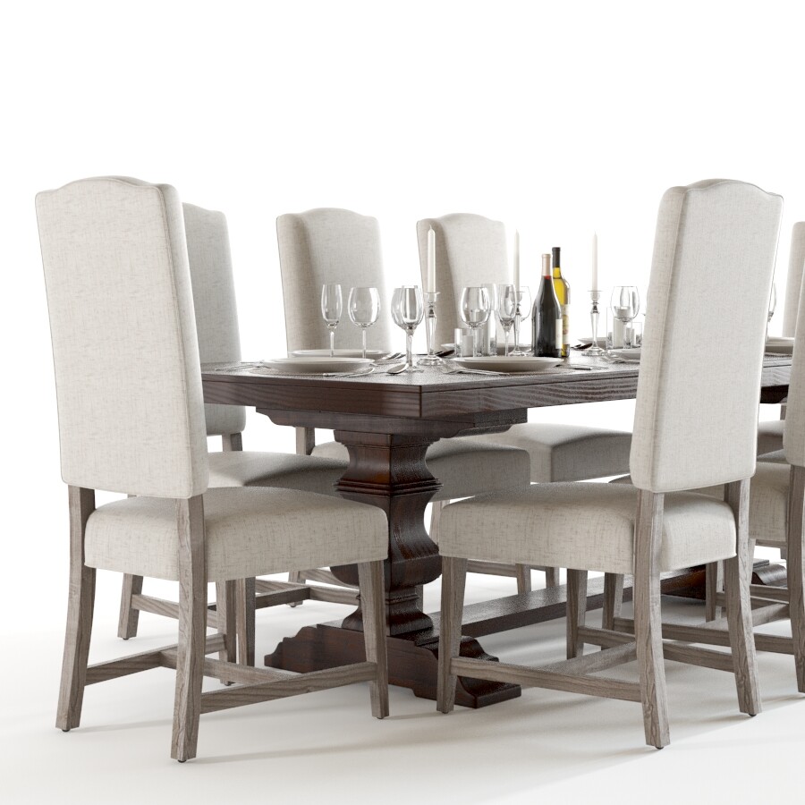 Ingreen Decor 3D Model Pottery Barn Table and Chairs