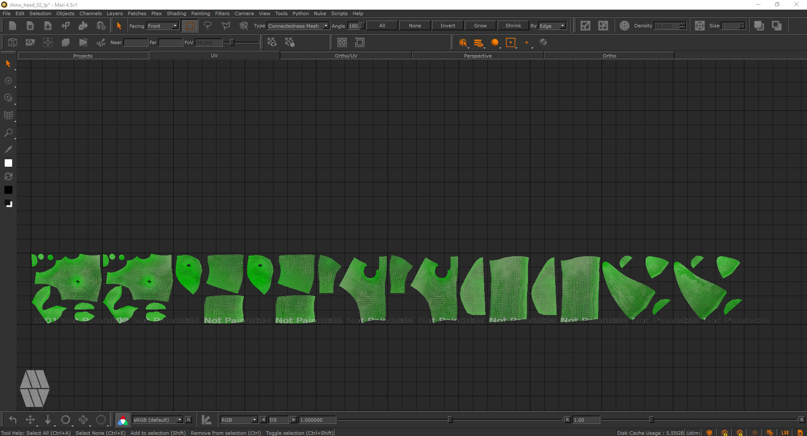 Mari UDIM layout for the head and horn texture