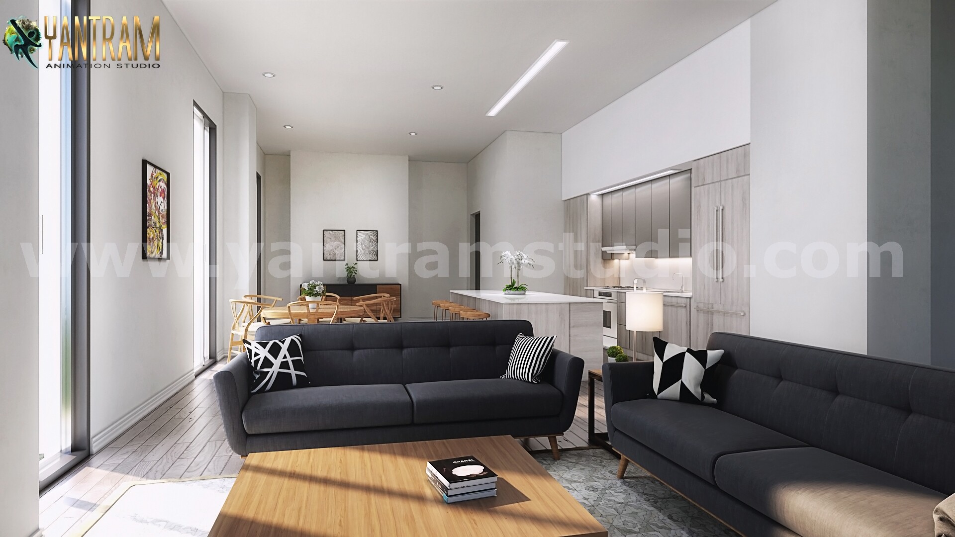 Artstation Open Concept Kitchen Living Room 3d Interior Rendering Services Developed By Architectural Studio Yantram Architectural Design Studio