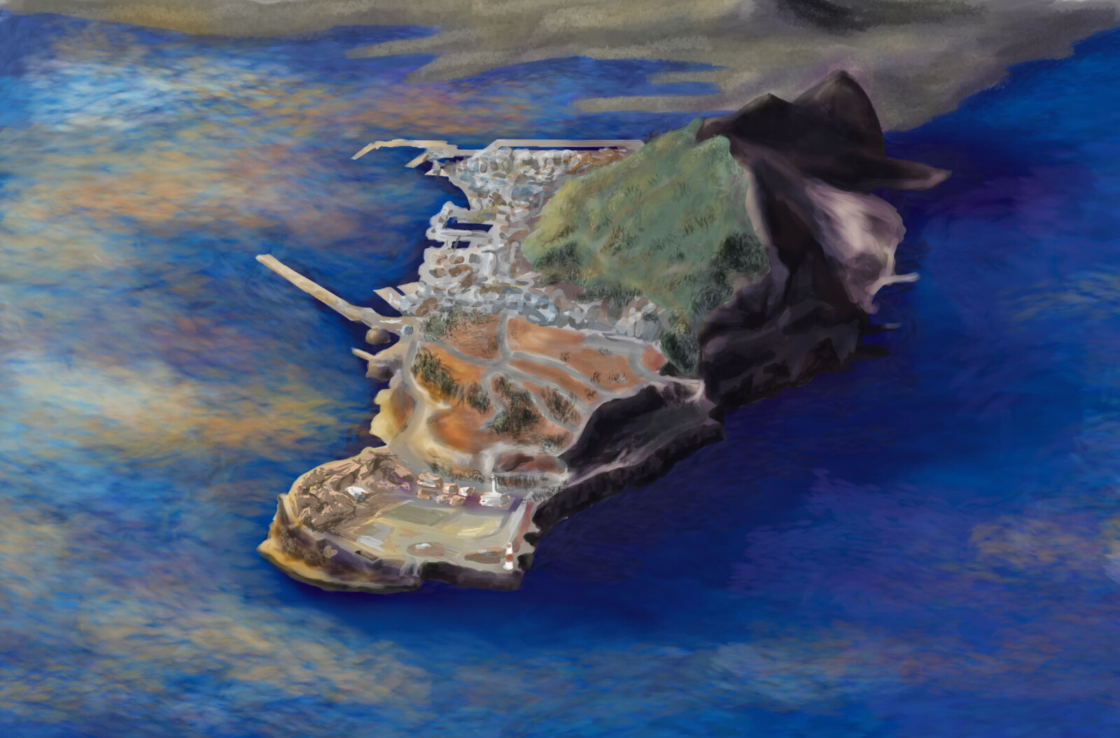 Aerial view of the territory of Gibraltar, specifically focusing on the Rock of Gibraltar.