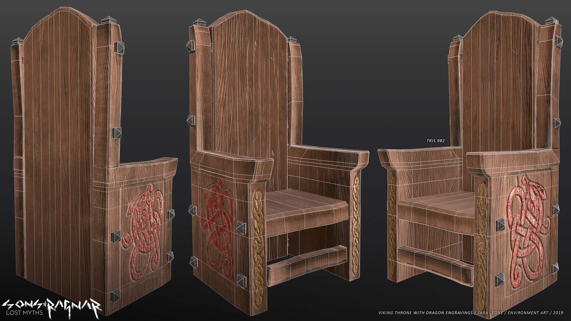 Sara Leone Viking Throne with Dragon Engravings