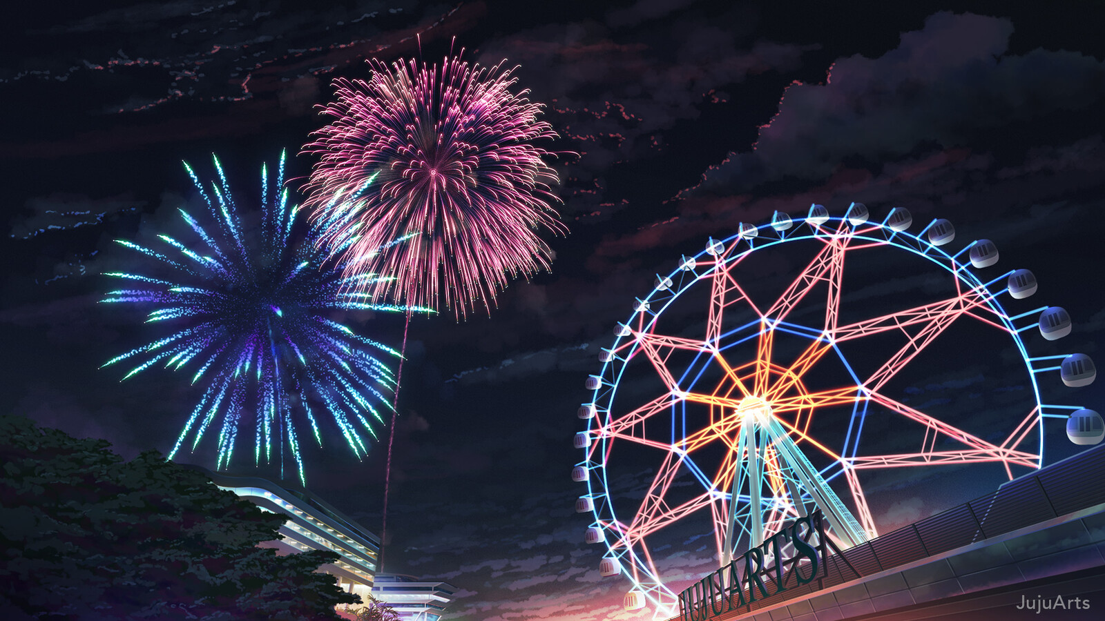 Artstation Fireworks And Ferris Wheel Juju Bacani