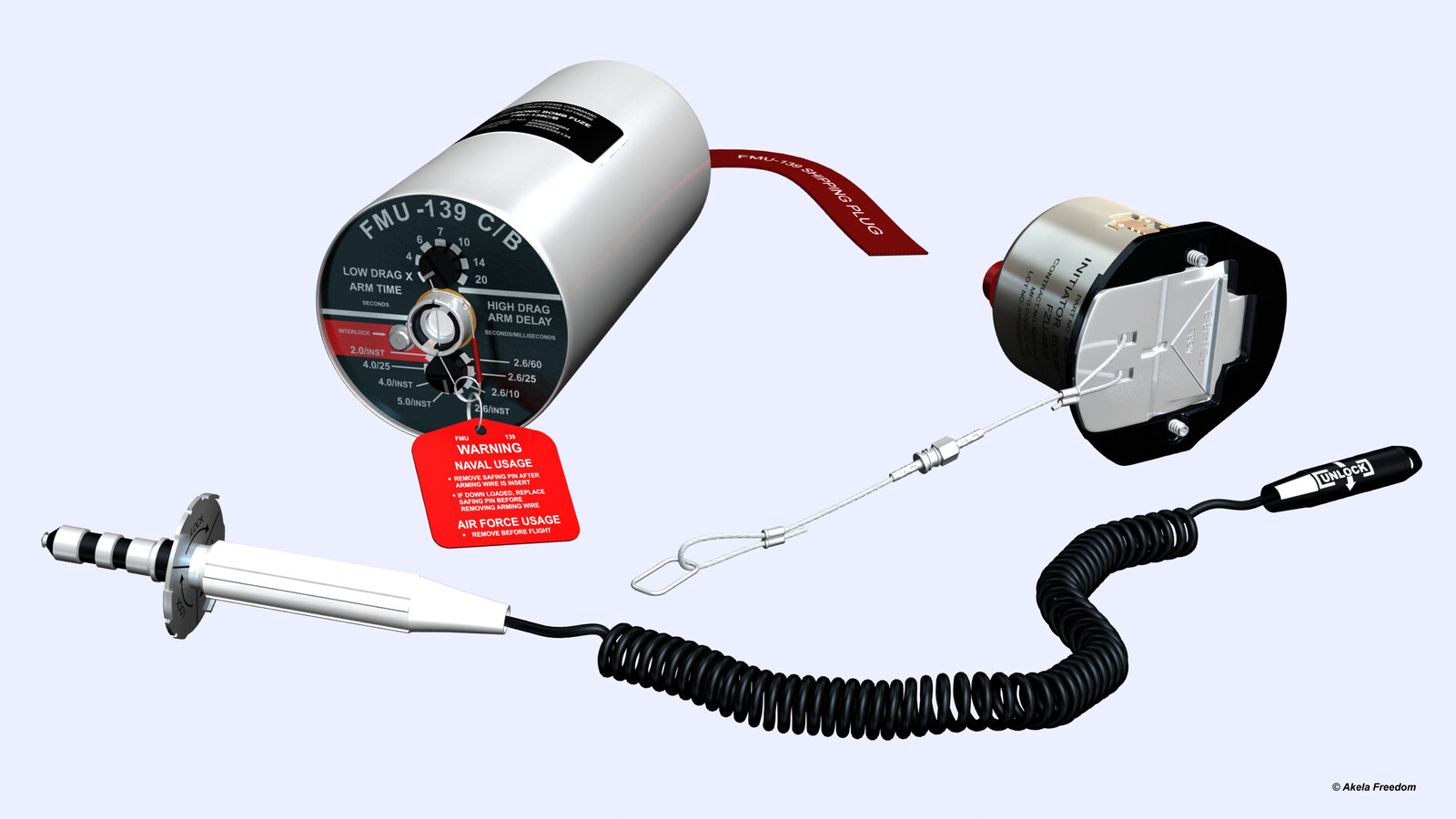 The system consists of FMU-139C/B, FZU-48/B and two connectors.

This is part of the Mk-84.
Link for 3D model:
https://www.cgtrader.com/3d-models/military/other/mk-84-bomb