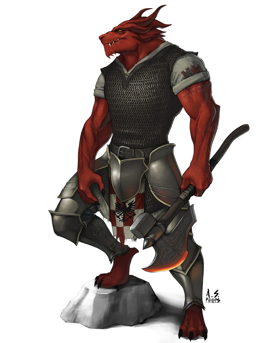 Drenthis Sarzel, Red Dragonborn Conquest Paladin.
