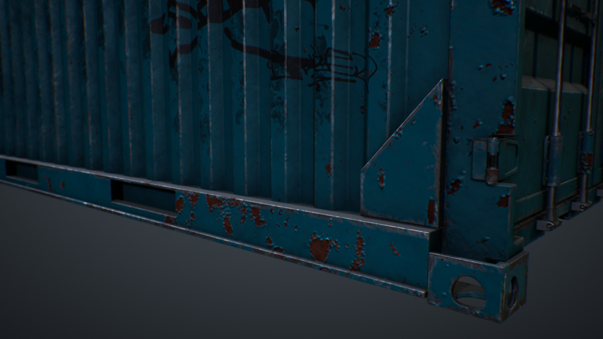 UE4 screenshot close up, detailed shot of the container's base.