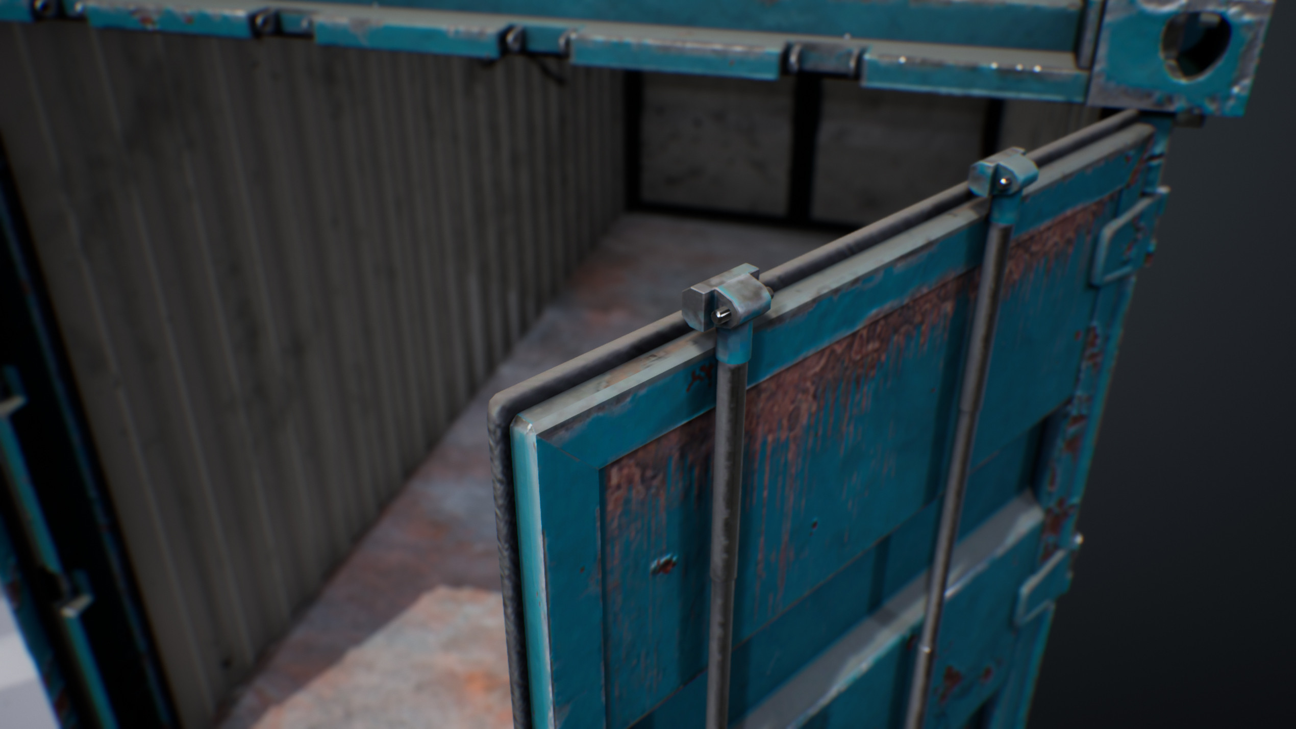 UE4 screenshot detailed shot of the container hinges 3.