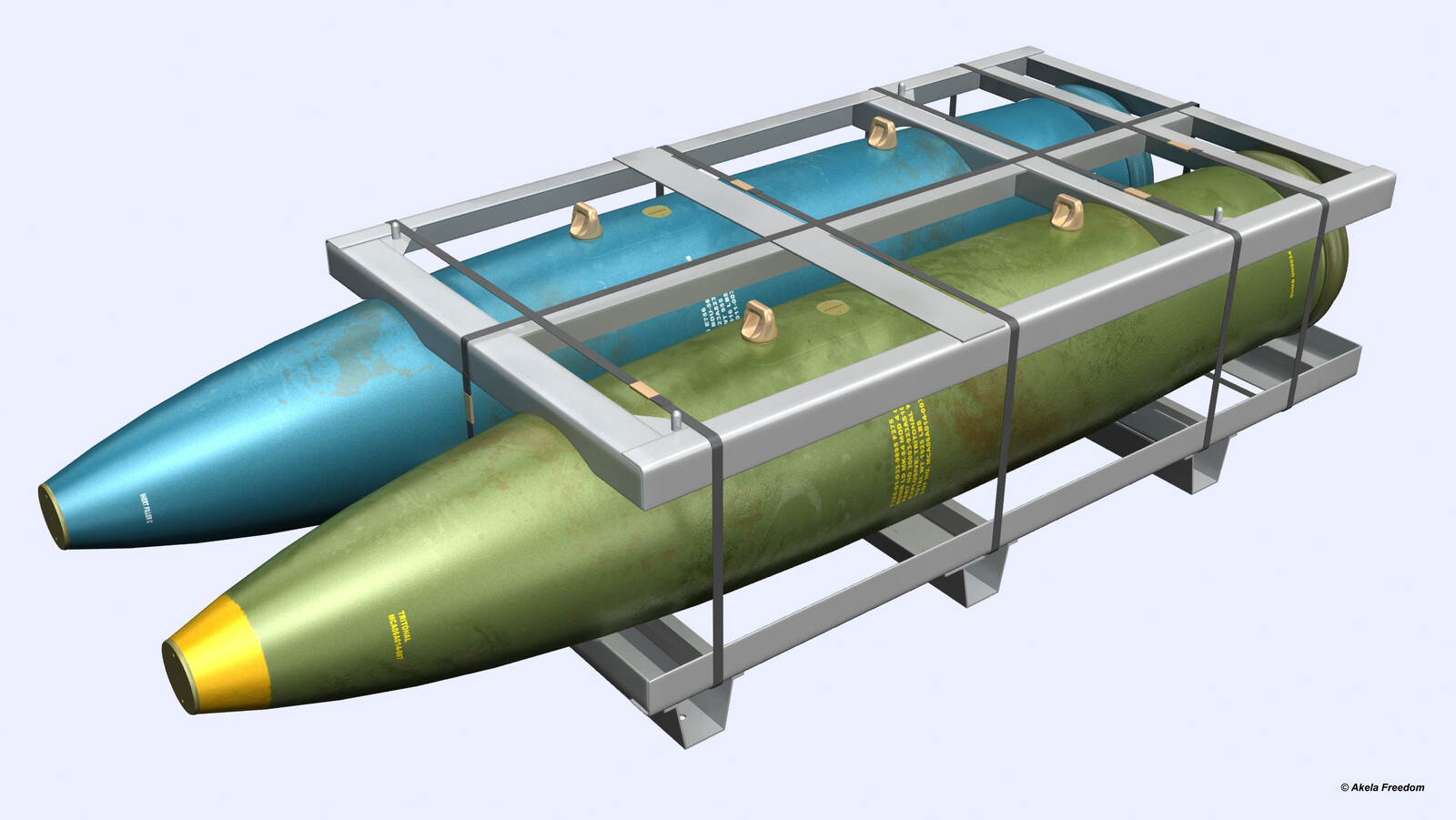 Shipping Configuration for MK-84:
Bombs are shipped on metal pallets. Two Mk 84/BLU 117 bombs can be shipped on a pallet.