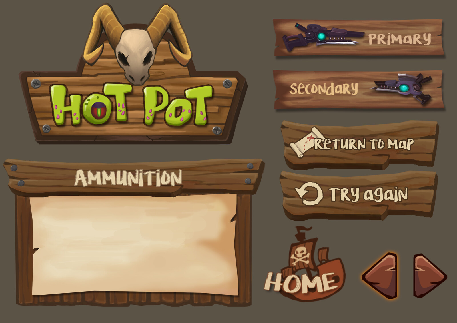 Logo, buttons,  I made for our game Hot Pot