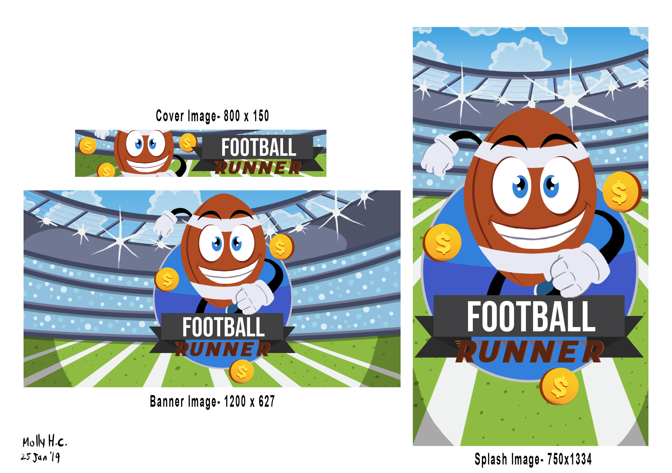 Football Runner App Promo Art Final Deliverables
Commissioned by Fifth Tribe Studios.
(http://showcase.fifthtribe.com/)
©2019