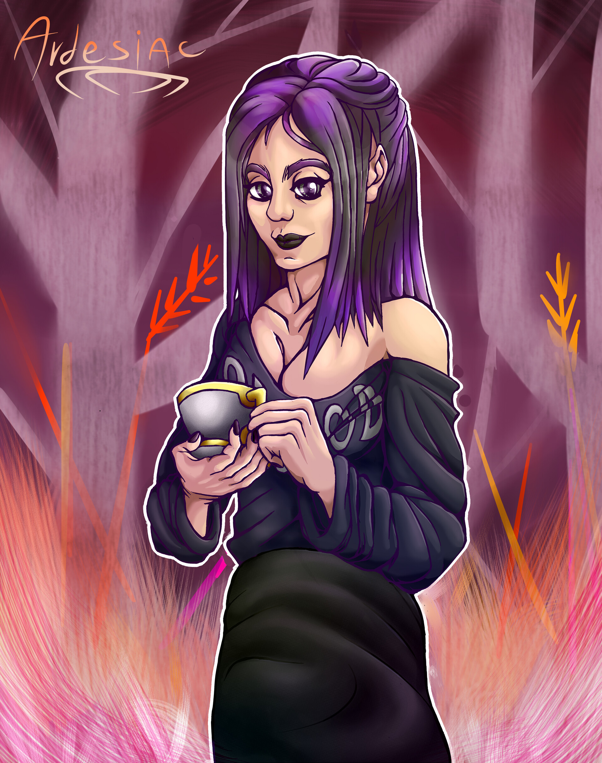 ArtStation - Girl with Purple Hair and a Cup of Tea