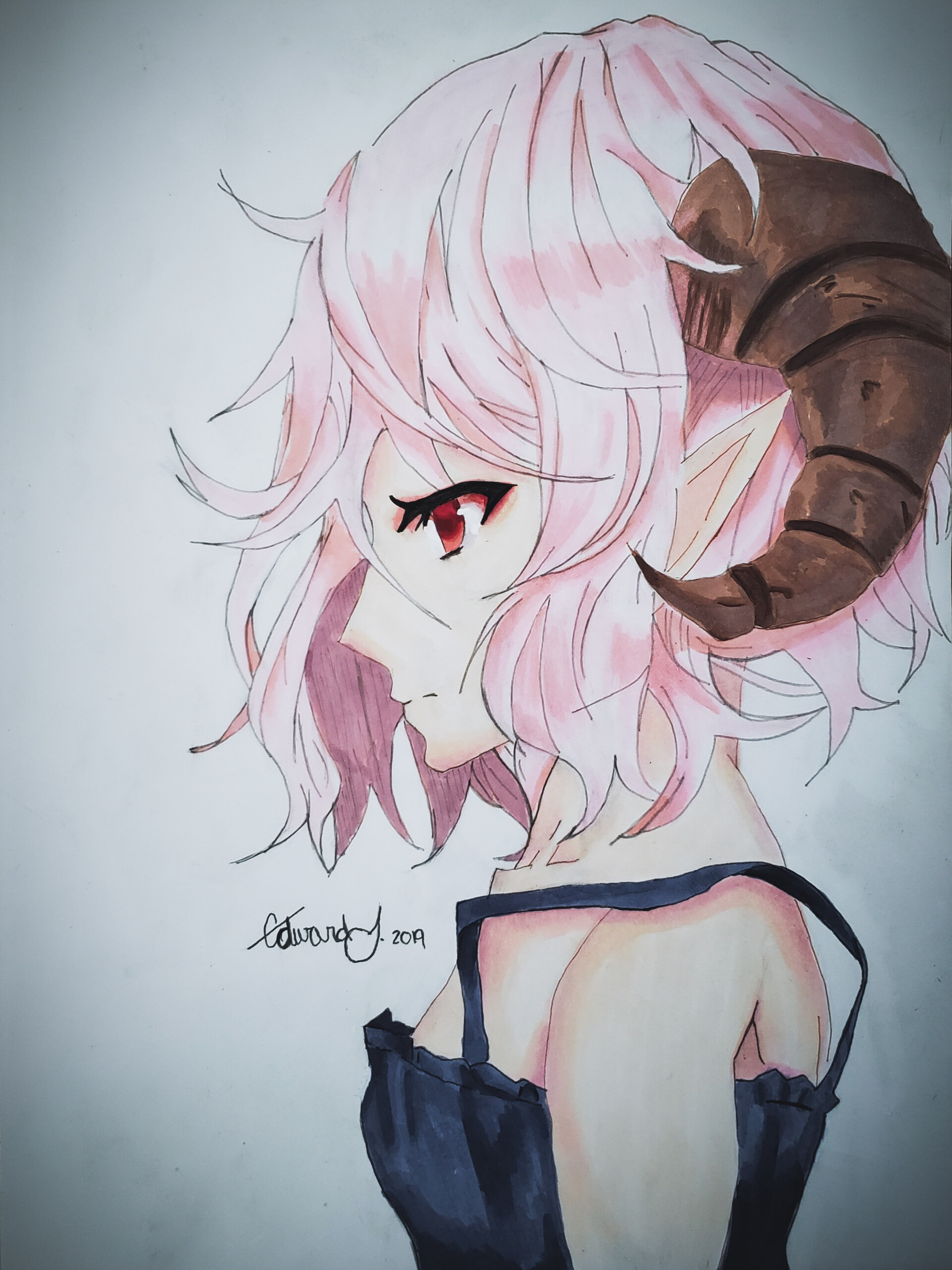 ArtStation - Pink Haired Horn Girl