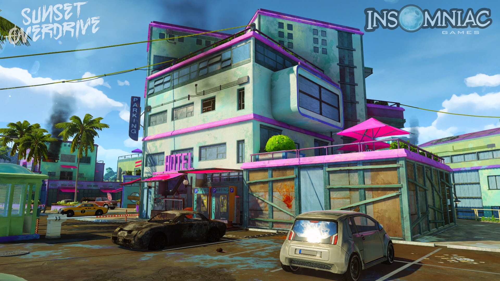 Insomniac Games on X: Downtown Sunset City, Before and After.  @SunsetOverdrive #Blocktober  / X
