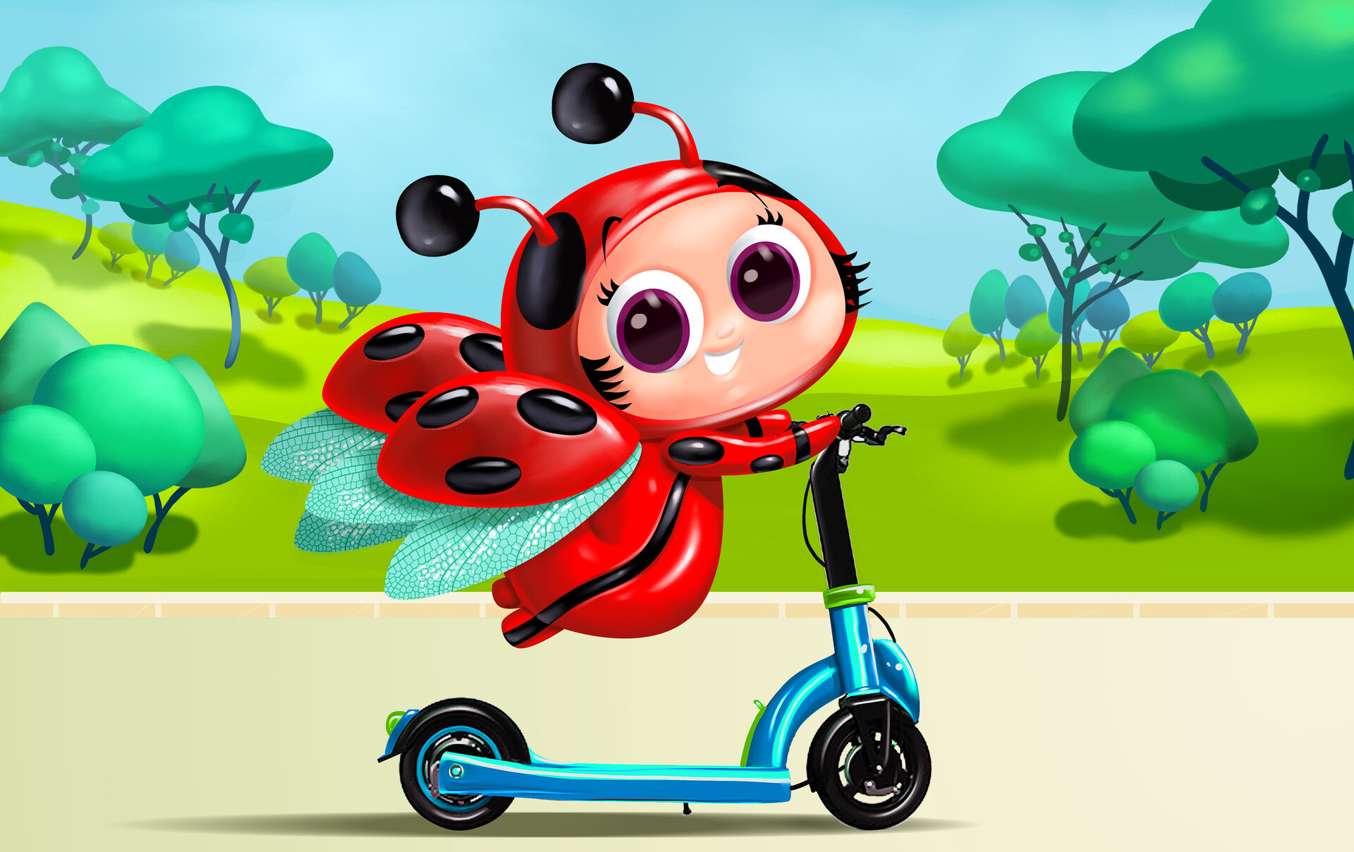ArtStation - Cute Ladybug on her Electric scooter, Le Discot Olivier