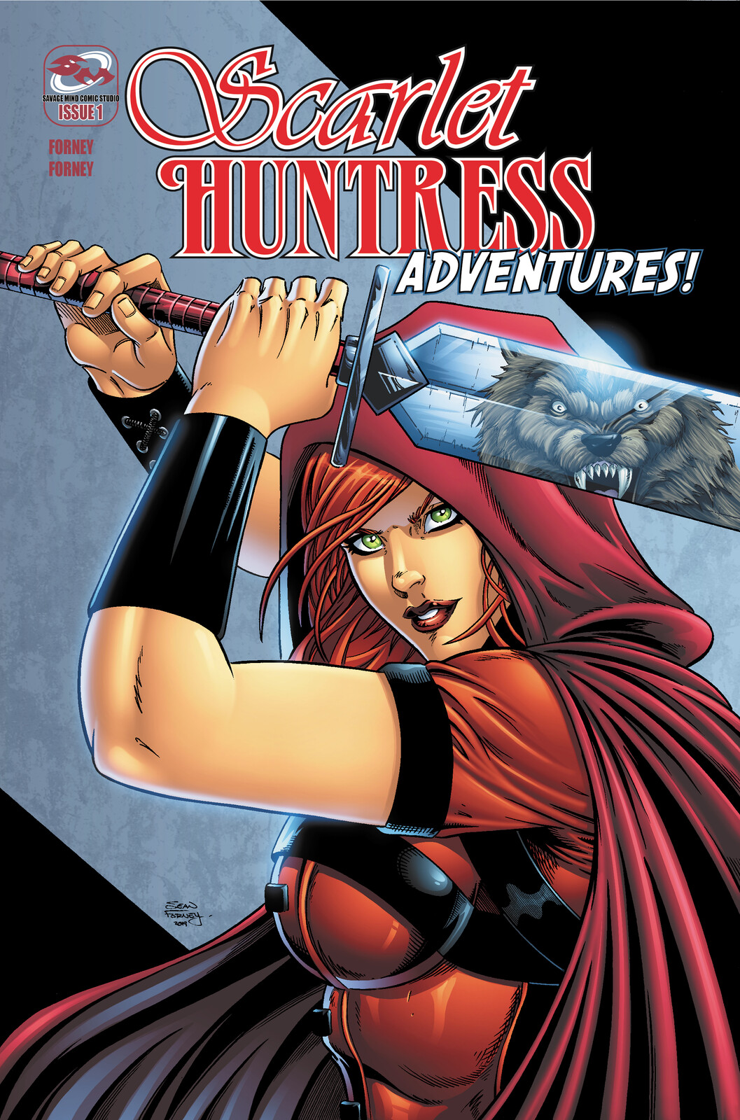 Scarlet Huntress Adventures 1 cover art. 

Pencils, inks, and colors by Sean Forney.