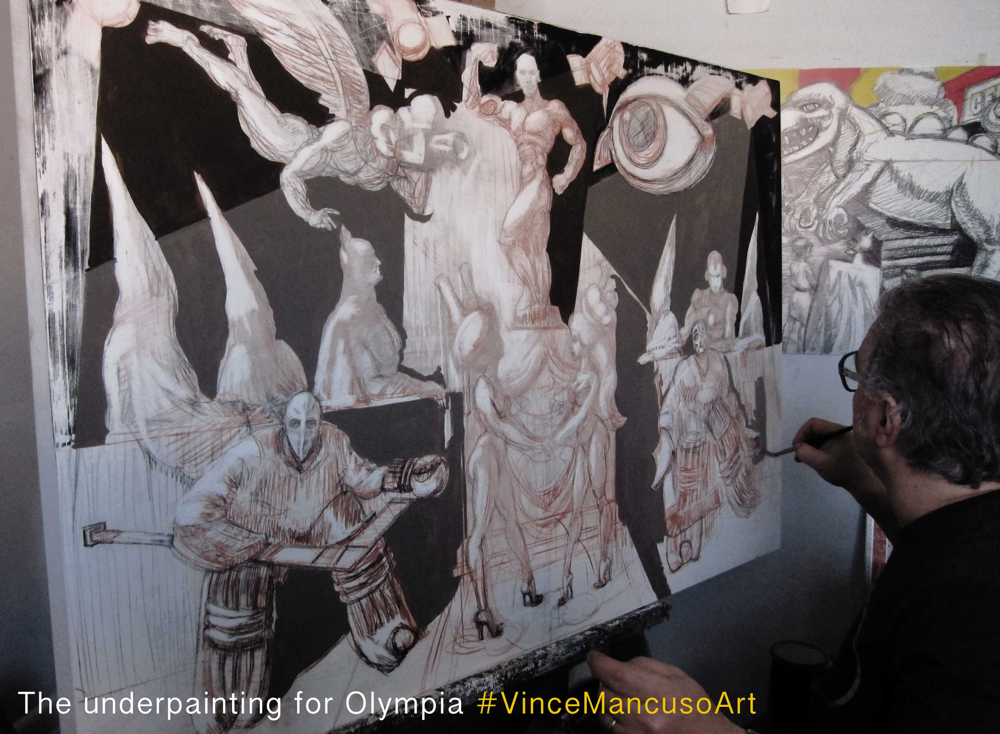 Vince Mancuso painting Olympia at his Gloucester Grove Studio.