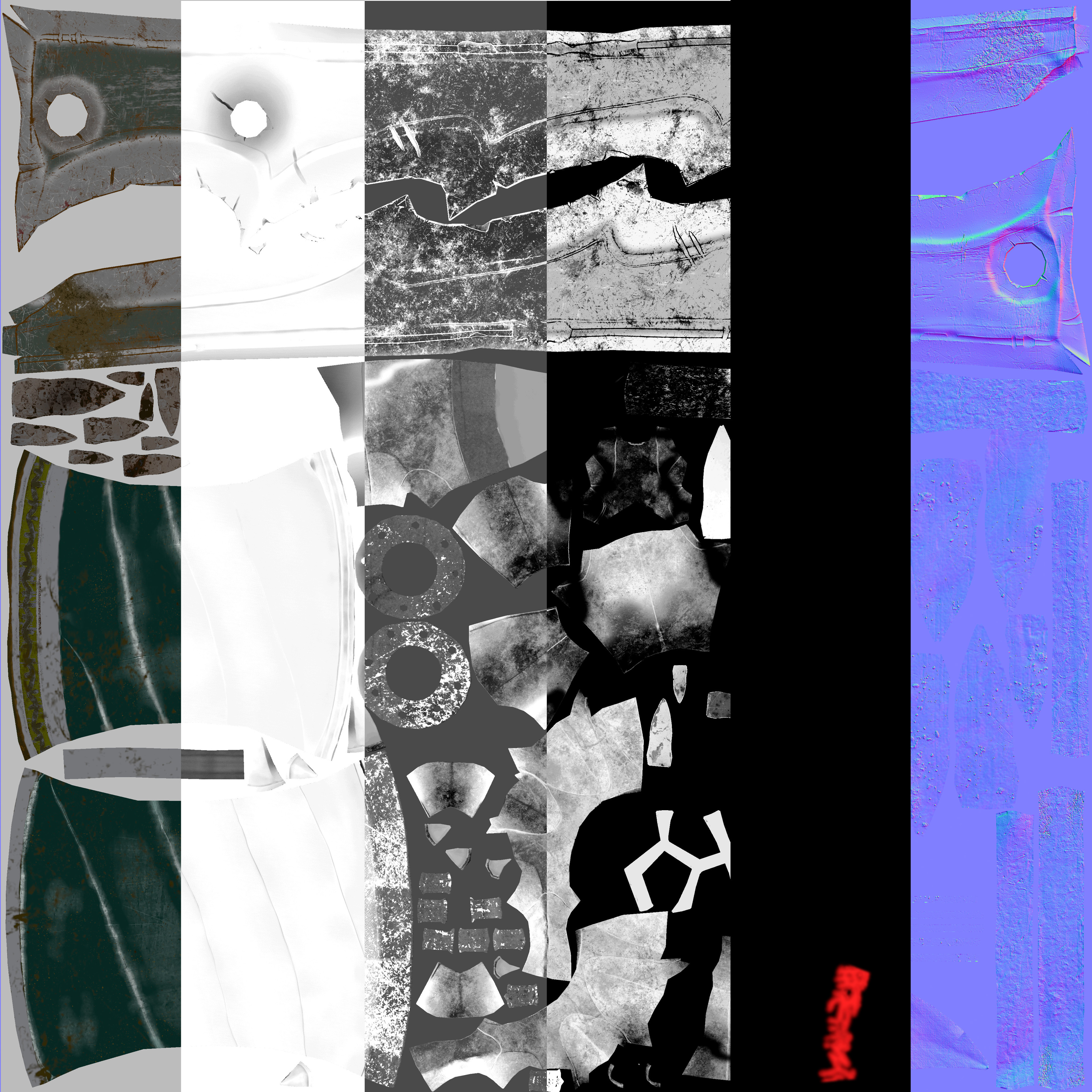 Texture maps used for Render
16 bit Normals .Tiff
16 Bit Base Colour .Tiff
Grayscale Metalic/Roughness .TGA
Emissive 8 bit .TGA 
AO 8 bit .TGA
I'm still not sure about these map formats and bit rates, if you have advice please tell me. &lt;3

