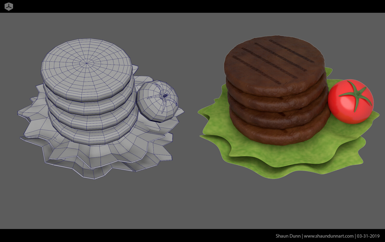 I created stylized canned 3D burger patties so I could project the rendered image on one of my canned goods.