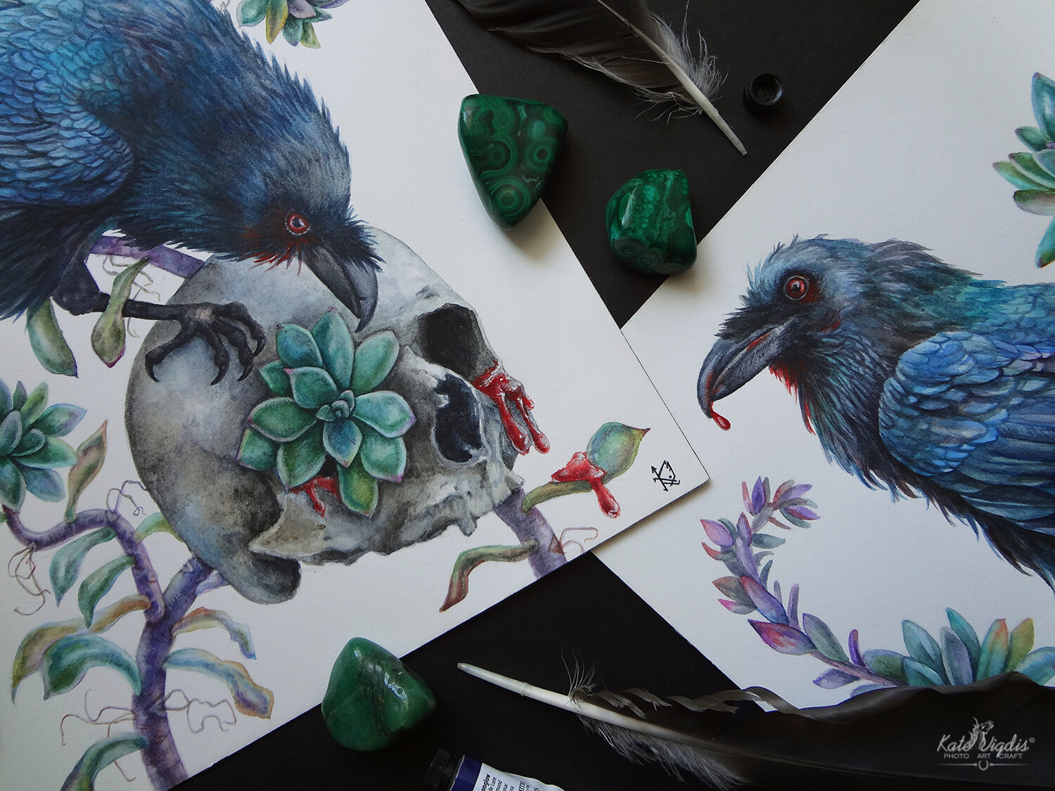 Huginn &amp; Muninn, watercolor on paper 9"х12" each.