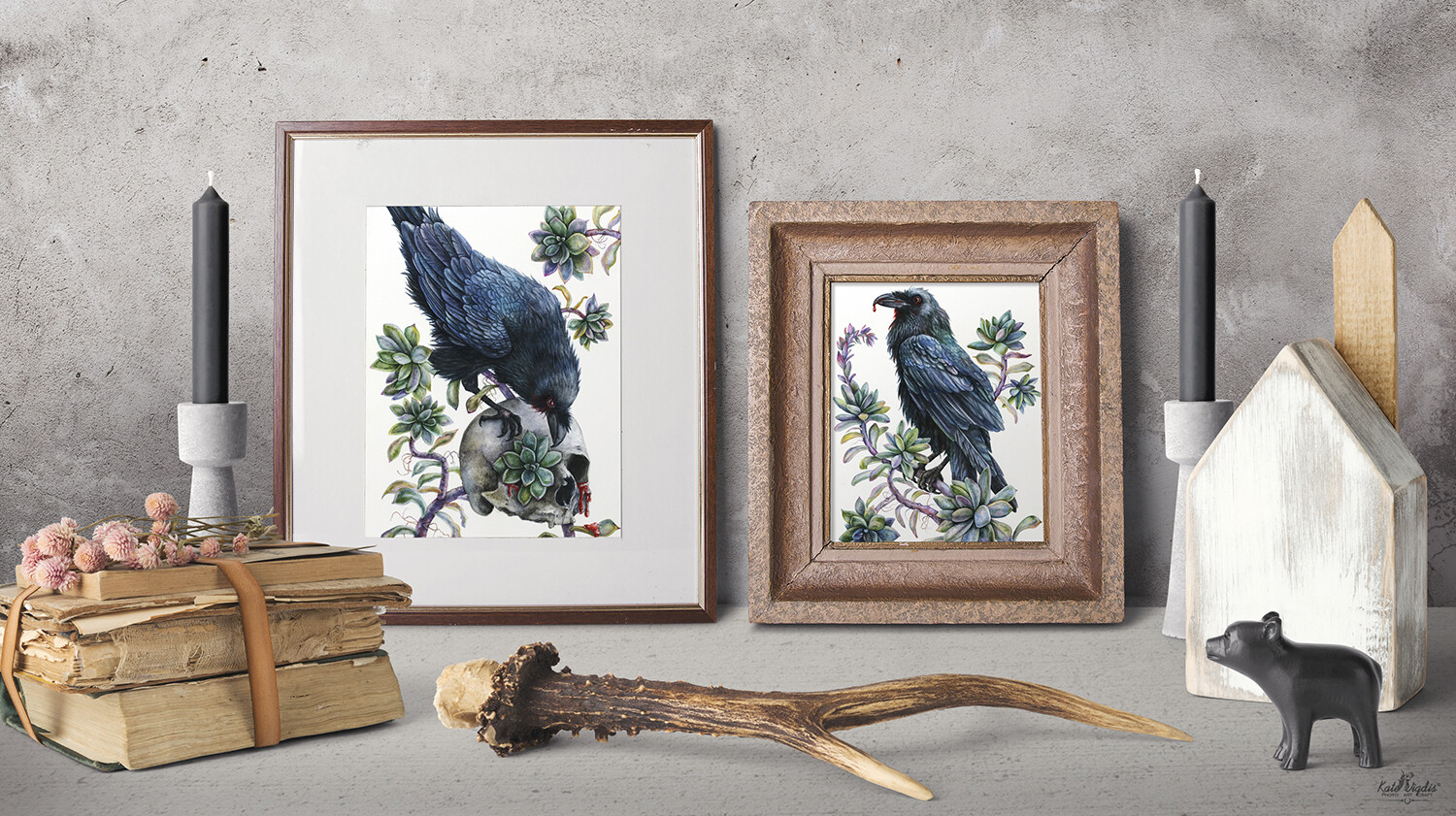 Huginn &amp; Muninn, watercolor on paper 9"х12" each.