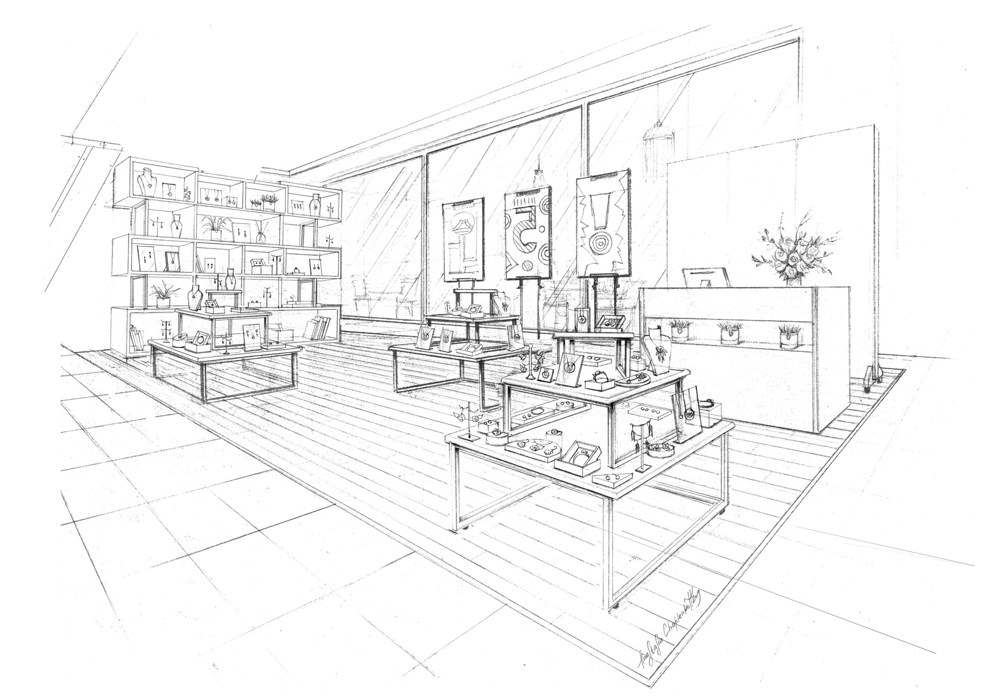 shop interior drawing
