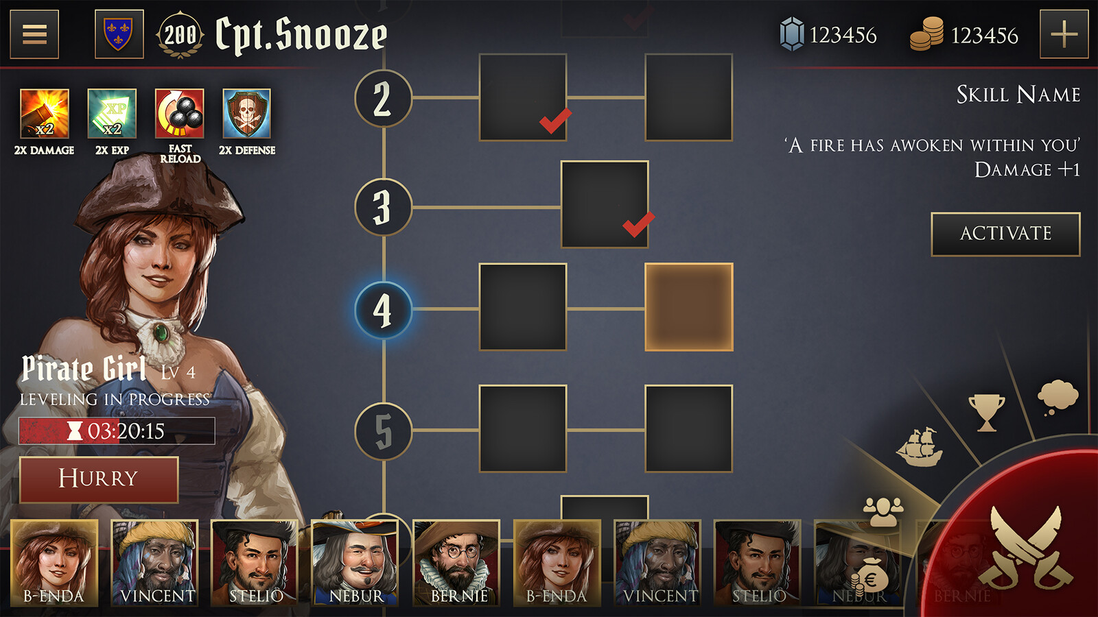 crewmember skilltree UI concept. Here you would unlock new skills by leveling your crew. 