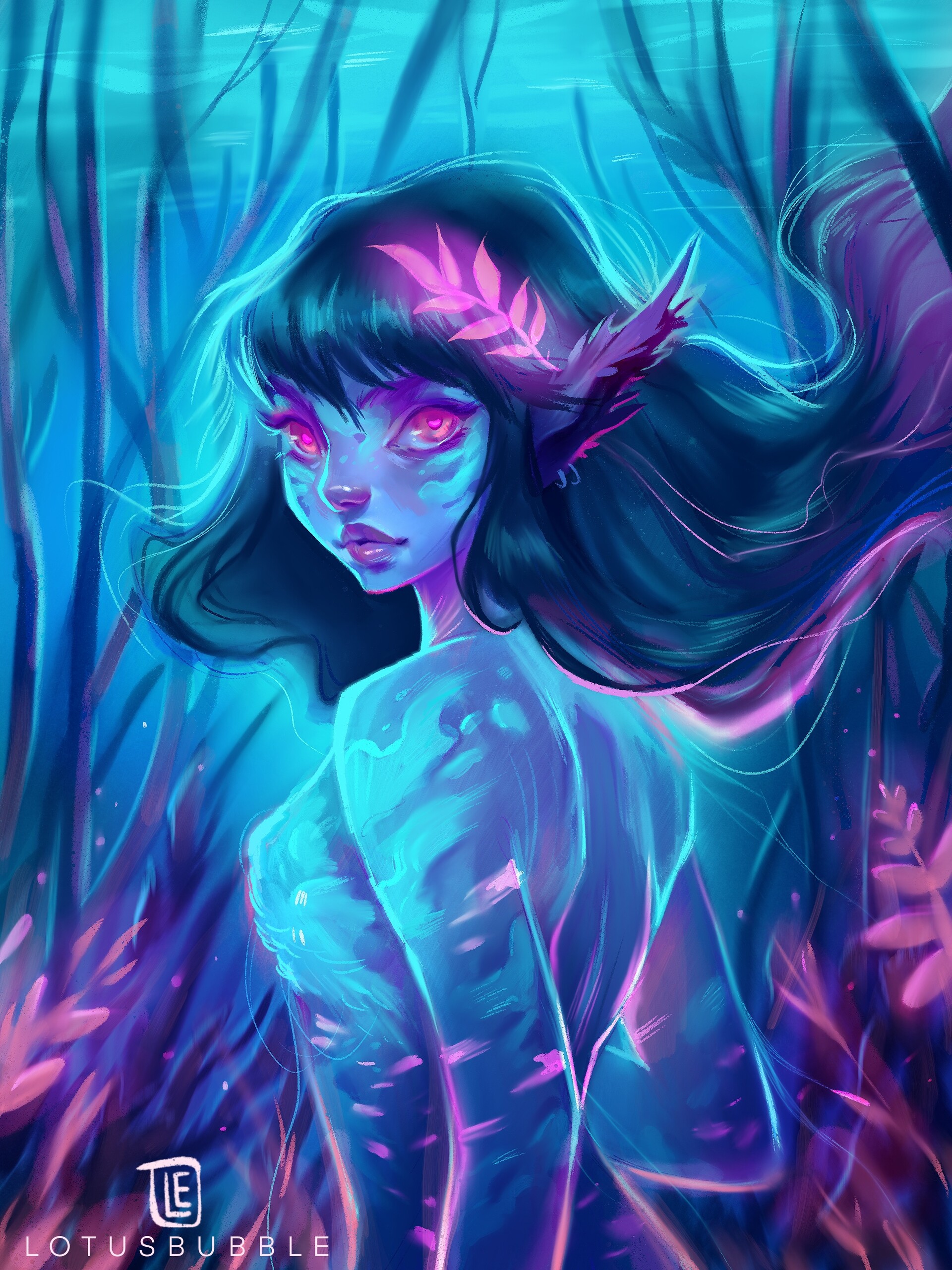 ArtStation - Pink Seaweed Mermaid, Lydia Elaine