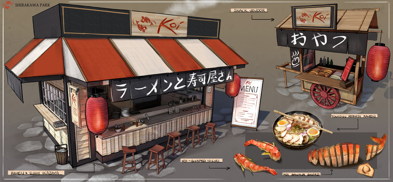 Artstation Japanese Koi Food Stand And Cart Philip Sun
