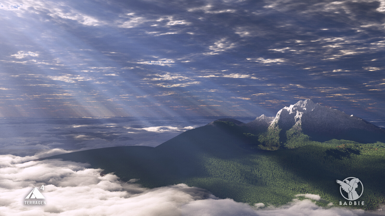 The cloud island render is one that I was testing the capability of terragen to handle large prop count. I made this way back in 2009! The green that looks like grass, is actually millions of trees! The render came out ok so I kept it.